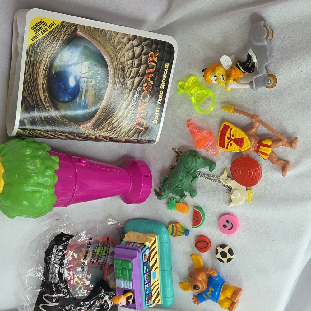 Nostalgic 1990s Kid Toy Lot Colorful Kids Bundle Necklace Rings Happy Toys